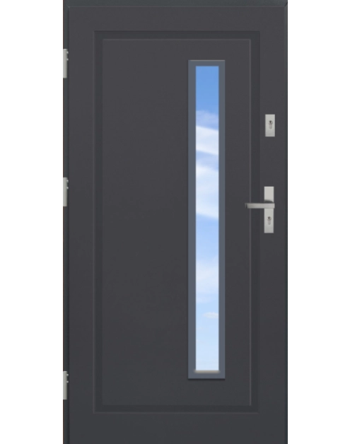 Zdjęcie: Drzwi zewnętrzne stalowo-drewniane Disting Mario 04B Antracyt 90 cm lewe zamek listwowy KR CENTER
