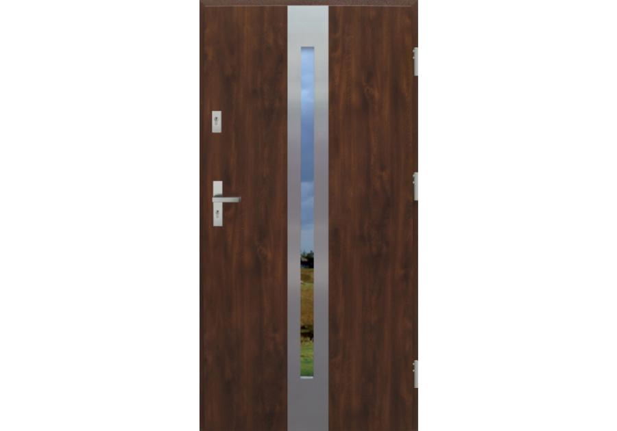 Zdjęcie: Drzwi zewnętrzne stalowo-drewniane Disting Otello 08 Orzech 90 cm prawe zamek listwowy KR CENTER