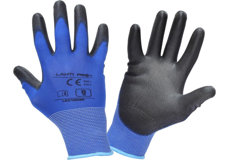 Zdjęcie: Rękawice PU niebiesko-czarne,  10, CE,LAHTI PRO