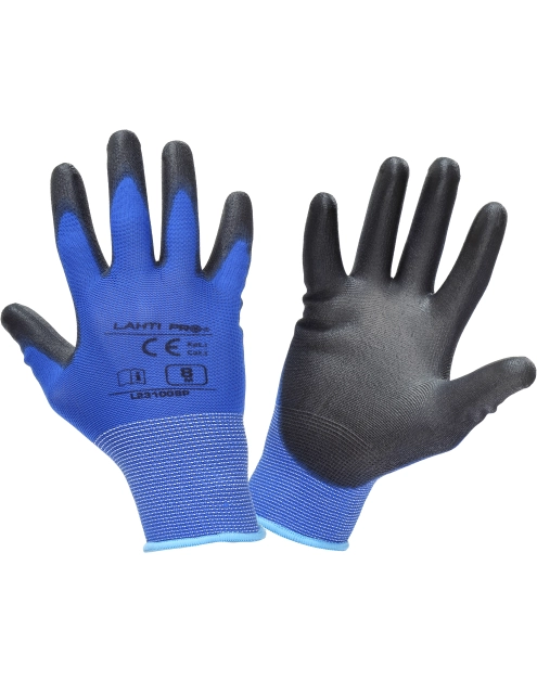 Zdjęcie: Rękawice PU niebiesko-czarne,  10, CE,LAHTI PRO