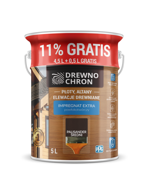 Zdjęcie: Impregnat powłokotwórczy Palisander średni 5 L DREWNOCHRON