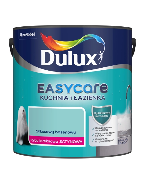 Zdjęcie: Farba lateksowa Easy Care Kuchnia&Łazienka turkusowy basenowy 2,5 L DULUX