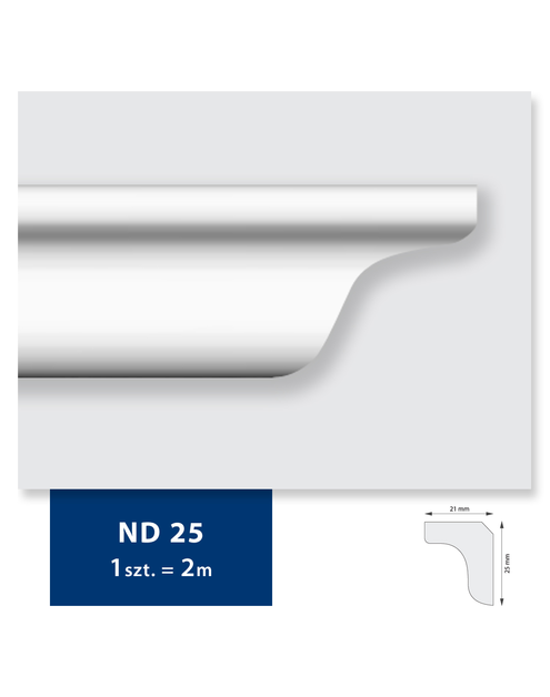 Zdjęcie: Listwa sufitowa z polistyrenu ND 25, 2 sztuki 200x2,5x2,1 cm biały DMS