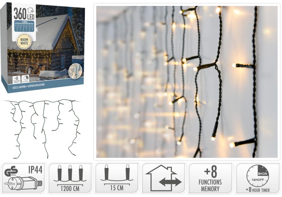 Zdjęcie: Łańcuch świetlny sople 12 m 360 led ciepły biały KOOPMAN