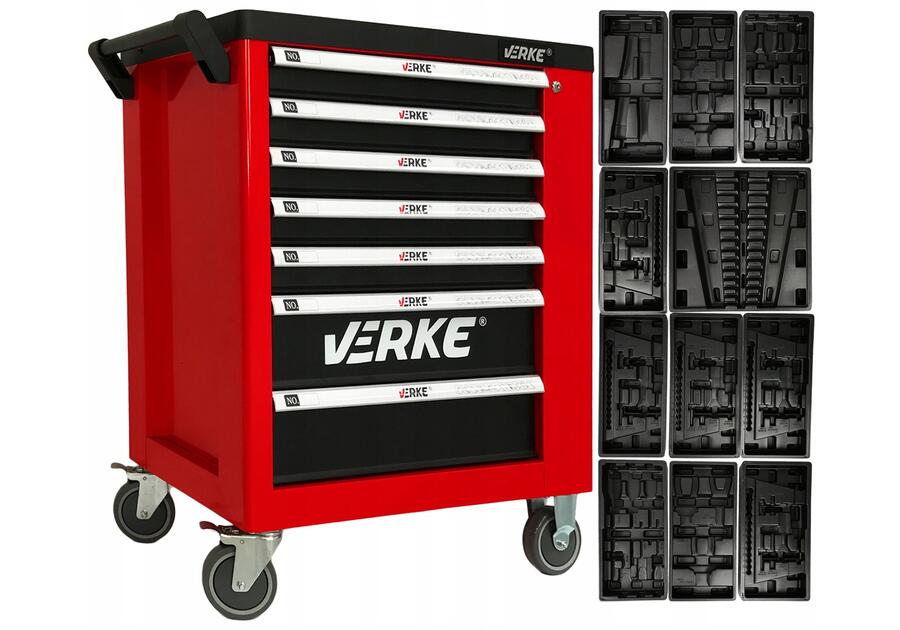 Zdjęcie: Szafka narzędziowa 7+1 szuflad wkłady czerwona VERKE
