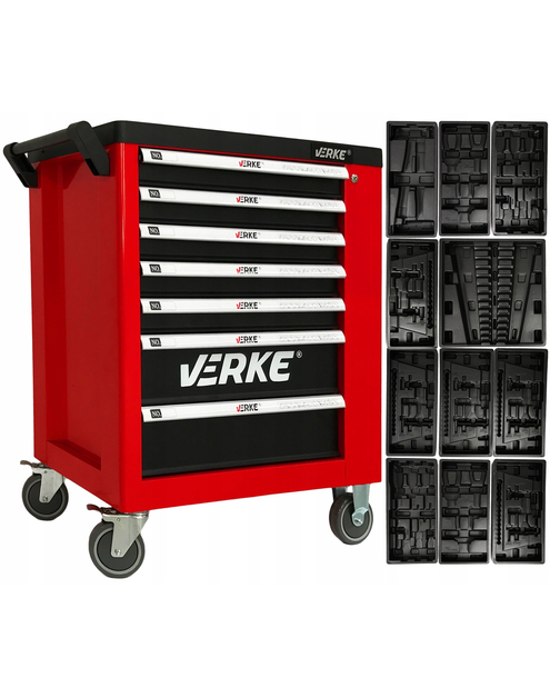 Zdjęcie: Szafka narzędziowa 7+1 szuflad wkłady czerwona VERKE