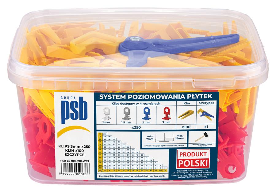 Zdjęcie: System poziomowania płytek klipsy + kliny 3 mm - 250 szt. żółto-czerwone PSB