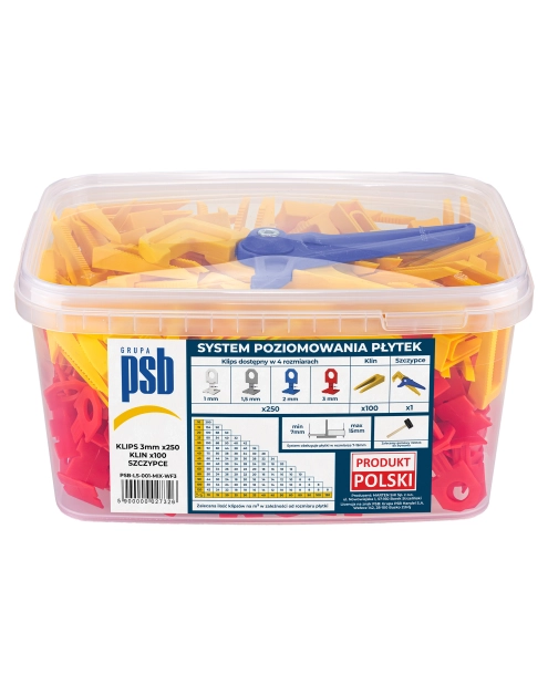 Zdjęcie: System poziomowania płytek klipsy + kliny 3 mm - 250 szt. żółto-czerwone PSB