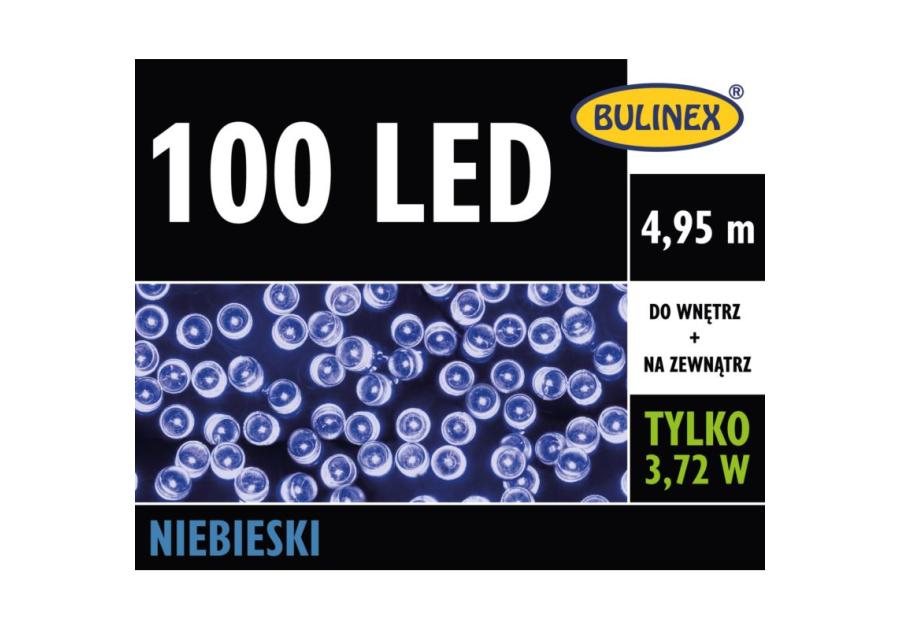 Zdjęcie: Lampki choinkowe LED 4,95 m niebieskie 100 lampek zielony przewód BULINEX