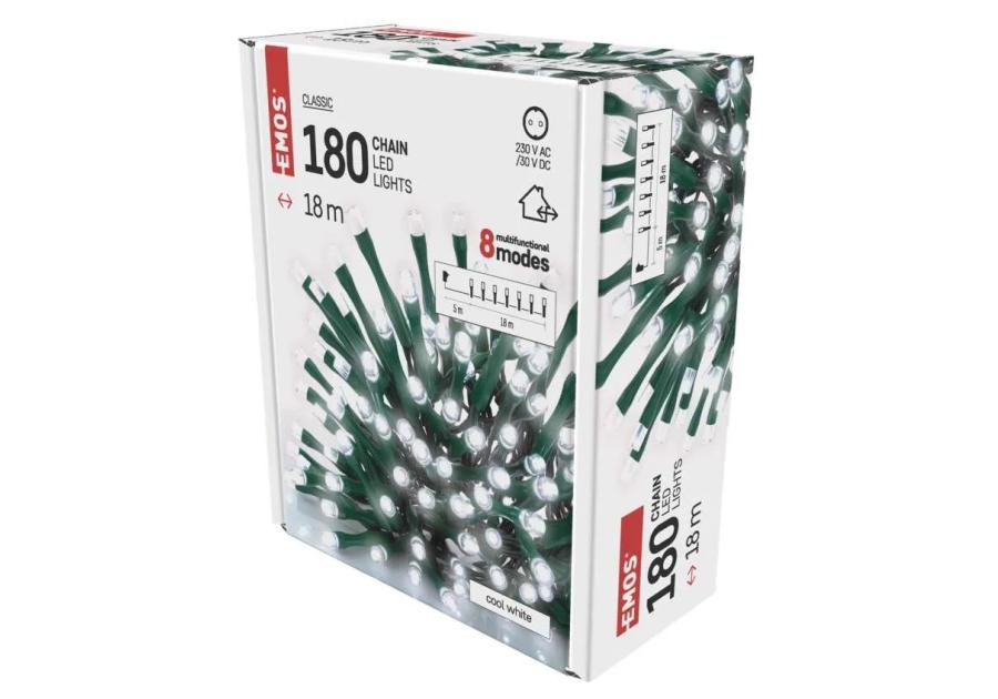 Zdjęcie: Lampki choinkowe 180 LED 18 m, zimna biel, 8 programów, IP44 EMOS