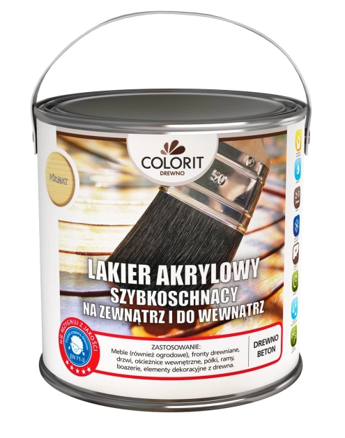 Zdjęcie: Lakier akrylowy szybkoschnący na zewnątrz i do wewnątrz, półmat 2,5 L COLORIT