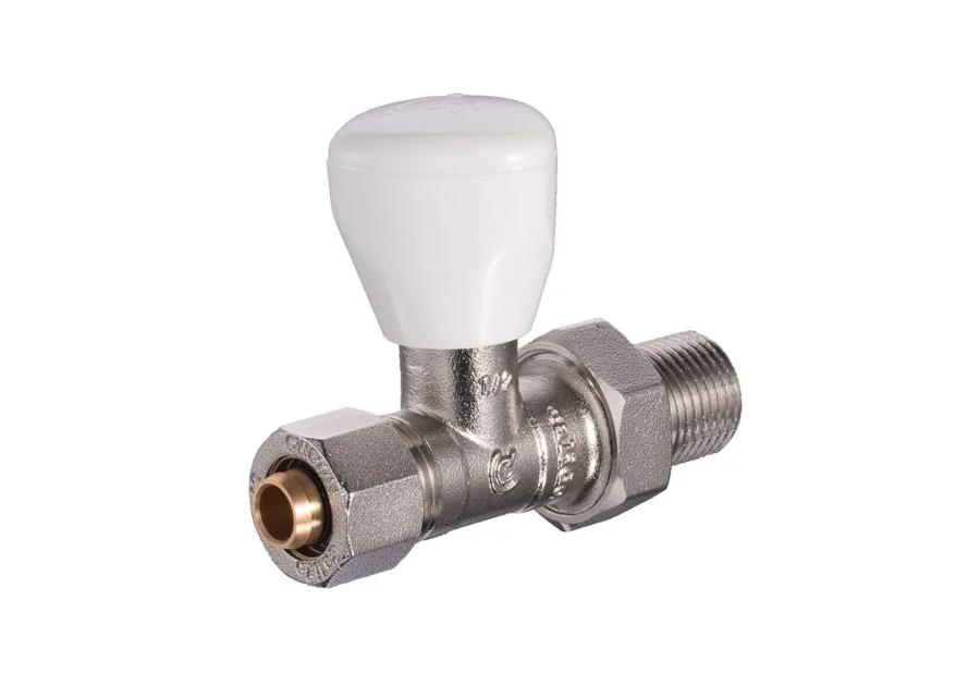 Zdjęcie: Zawór na zawieszce grzejnikowy zasilający prosty 1/2" z przyłączem zaciskanym 16 x 2,0 mm CALIDO