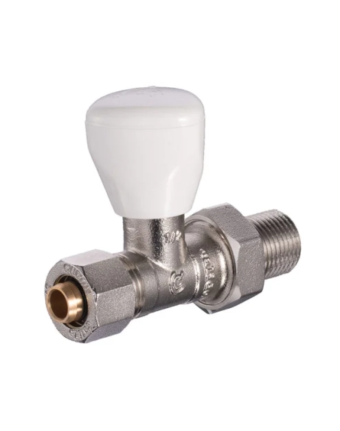 Zdjęcie: Zawór na zawieszce grzejnikowy zasilający prosty 1/2" z przyłączem zaciskanym 16 x 2,0 mm CALIDO