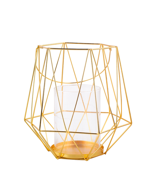Zdjęcie: Świecznik metalowy geometryczny z uchwytem i szklanym wkładem 20x18x20 cm złoty ALTOMDESIGN