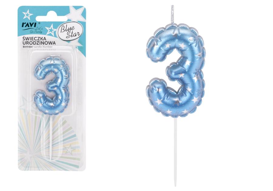 Zdjęcie: Świeczka urodzinowa Blue Star Cyferka 3 72037 RAVI