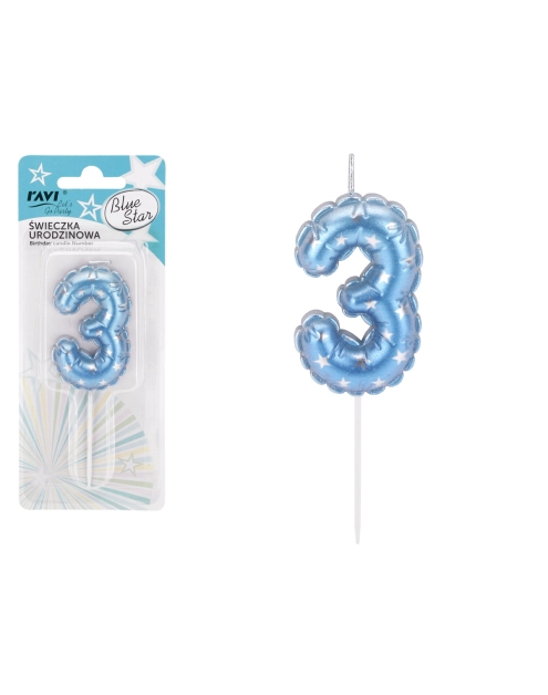 Zdjęcie: Świeczka urodzinowa Blue Star Cyferka 3 72037 RAVI