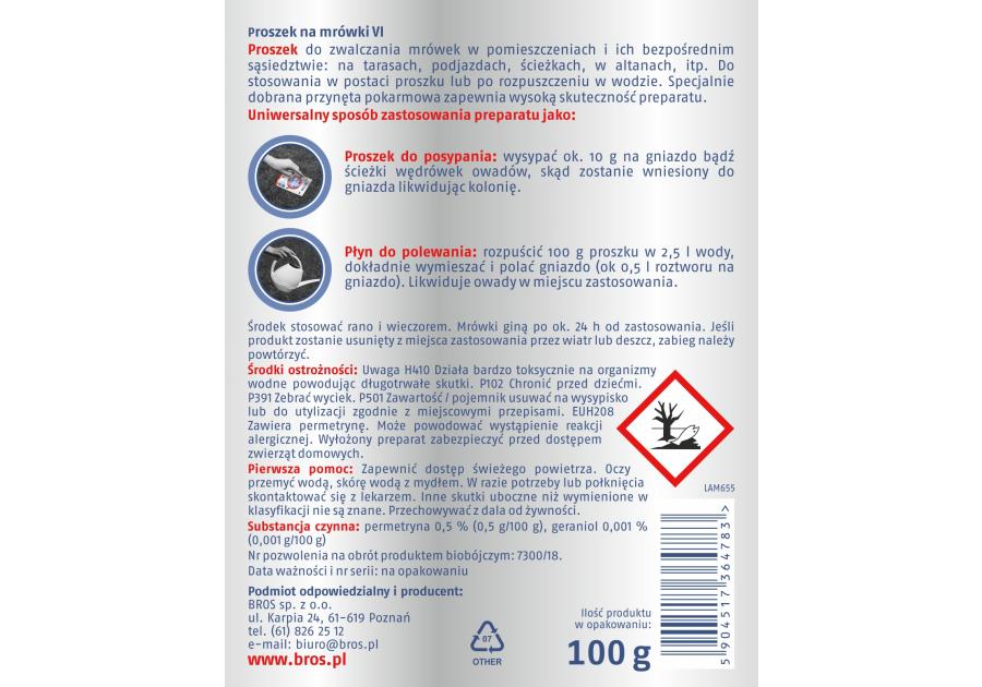 Zdjęcie: Proszek na mrówki 100 g BROS