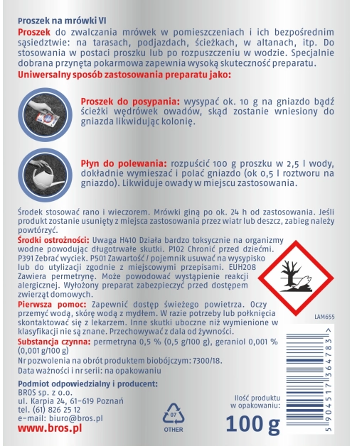 Zdjęcie: Proszek na mrówki 100 g BROS