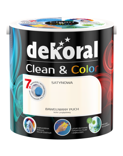 Zdjęcie: Farba satynowa Clean&Color 2,5 L bawełniany puch DEKORAL