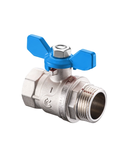 Zdjęcie: Zawór kulowy w/z 1/2" z motylkiem niebieskim, pełen nikiel CALIDO