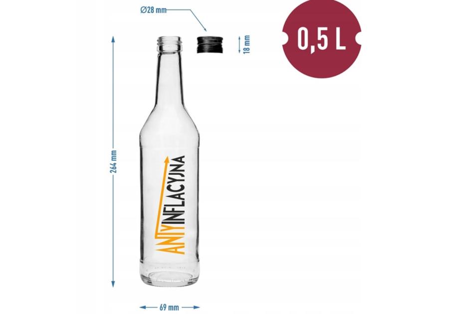 Zdjęcie: Butelka 500 ml z zakrętką i nadrukiem Antyinflacyjna 631424 BROWIN