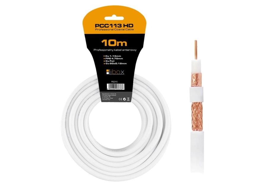 Zdjęcie: Kabel koncentryczny RG6U PCC113-10 CU+CU+CU HD 10 m LIBOX