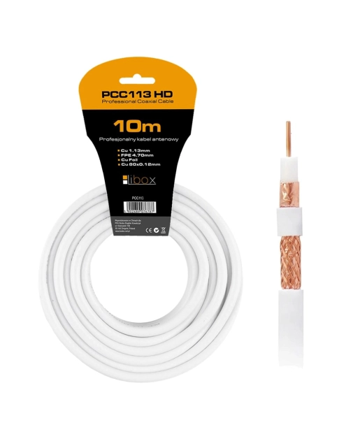 Zdjęcie: Kabel koncentryczny RG6U PCC113-10 CU+CU+CU HD 10 m LIBOX