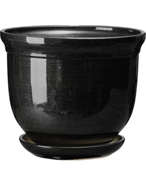 Zdjęcie: Doniczka ceramiczna z podstawką Grecka 16x19,5 cm czarny połysk FLOWERPOT