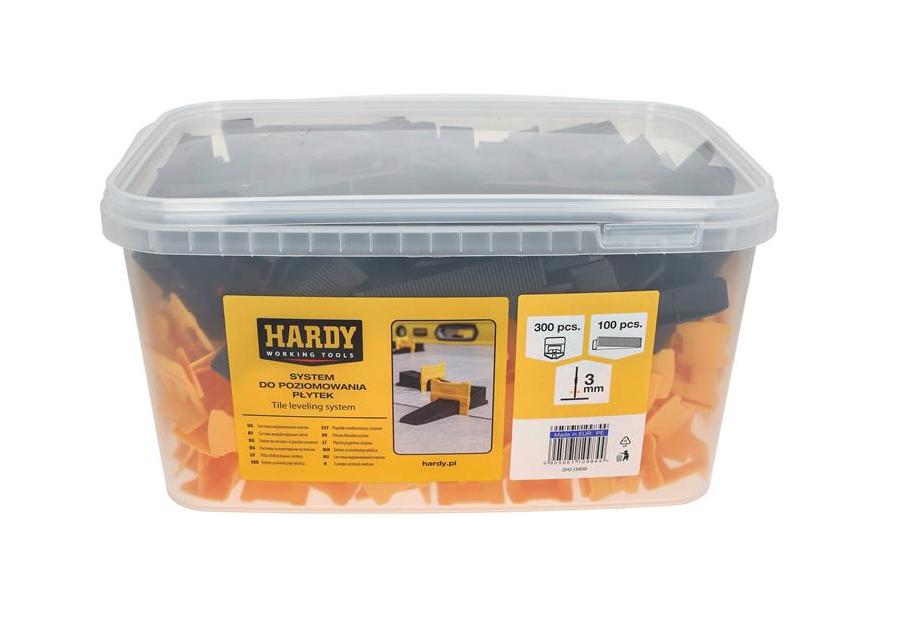 Zdjęcie: System do poziomowania płytek Klipsy fuga 3 mm wiaderko 300 sztuk i 100 sztuk kliny HARDY