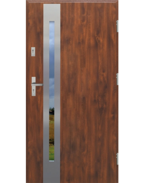 Zdjęcie: Drzwi zewnętrzne stalowo-drewniane Disting Otello 12B Dąb złoty 80 cm prawe KR CENTER