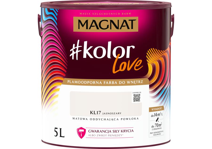 Zdjęcie: Farba plamoodporna kolorLove KL17 jasnoszary 5 L MAGNAT