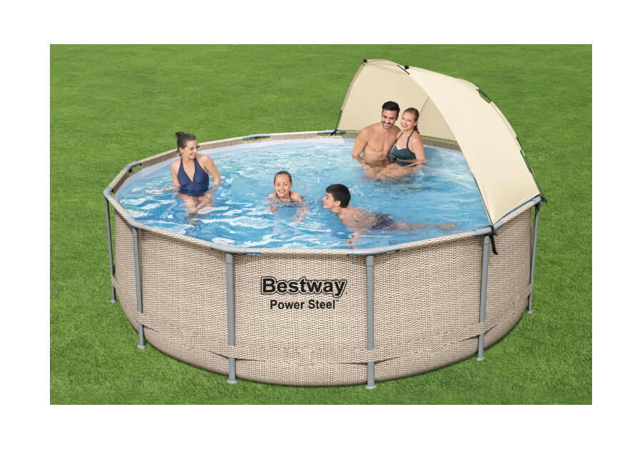 Zdjęcie: Basen stelażowy z baldachimem Power Steel 396x107 cm 11133 L BESTWAY