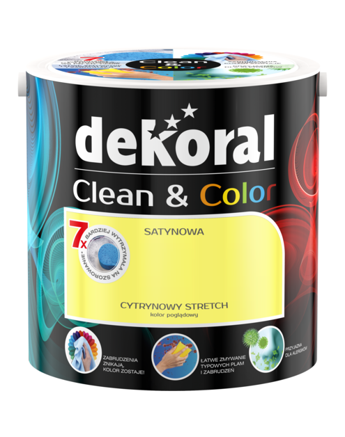 Zdjęcie: Farba satynowa Clean&Color 2,5 L cytrynowy stretch DEKORAL