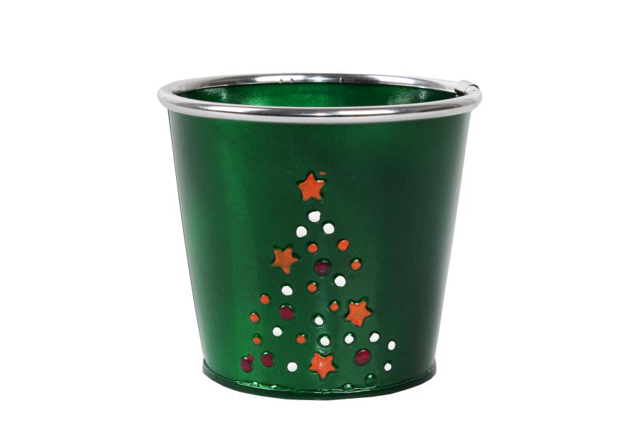 Zdjęcie: Osłonka świąteczna z choinką 11x11x10 cm metalowa zielona TIN TOURS