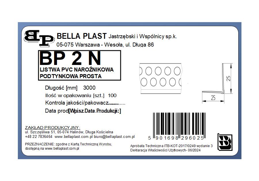 Zdjęcie: Kątownik PVC Prosty BP2N L300 biały BELLA PLAST