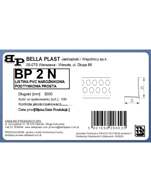 Zdjęcie: Kątownik PVC Prosty BP2N L300 biały BELLA PLAST