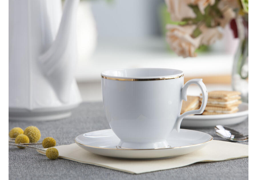 Zdjęcie: Filiżanka Cappuccino Mariapaula Złota Linia  350 ml, spodek 17 cm w opasce ALTOMDESIGN