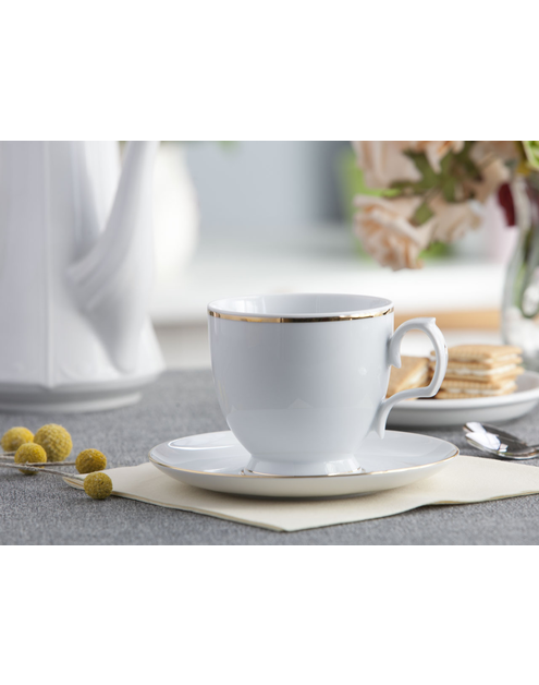 Zdjęcie: Filiżanka Cappuccino Mariapaula Złota Linia  350 ml, spodek 17 cm w opasce ALTOMDESIGN