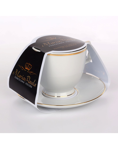 Zdjęcie: Filiżanka Cappuccino Mariapaula Złota Linia  350 ml, spodek 17 cm w opasce ALTOMDESIGN