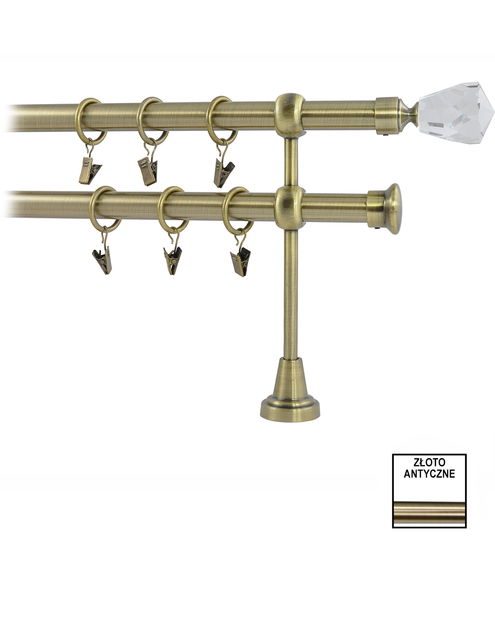 Zdjęcie: Karnisz podwójny Zeus fi 19 mm - 400 cm kryształ złoto KARWEL