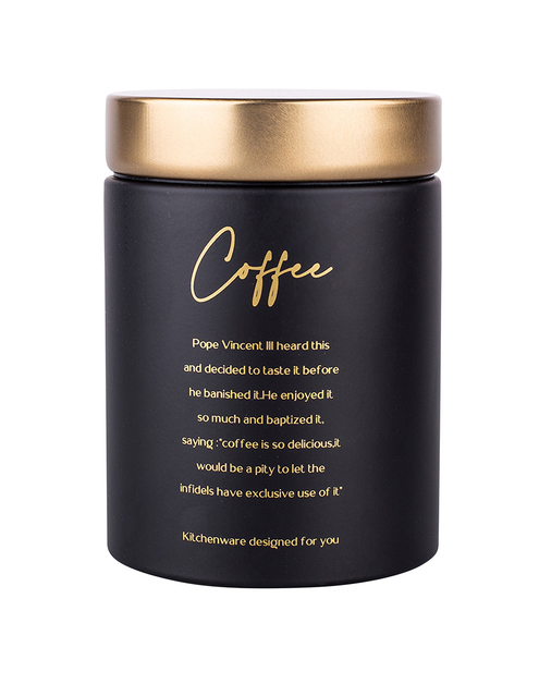 Zdjęcie: Puszka okragła czarna matowa z pokrywą w odcieniu złota 11x11x15 cm Coffee ALTOMDESIGN