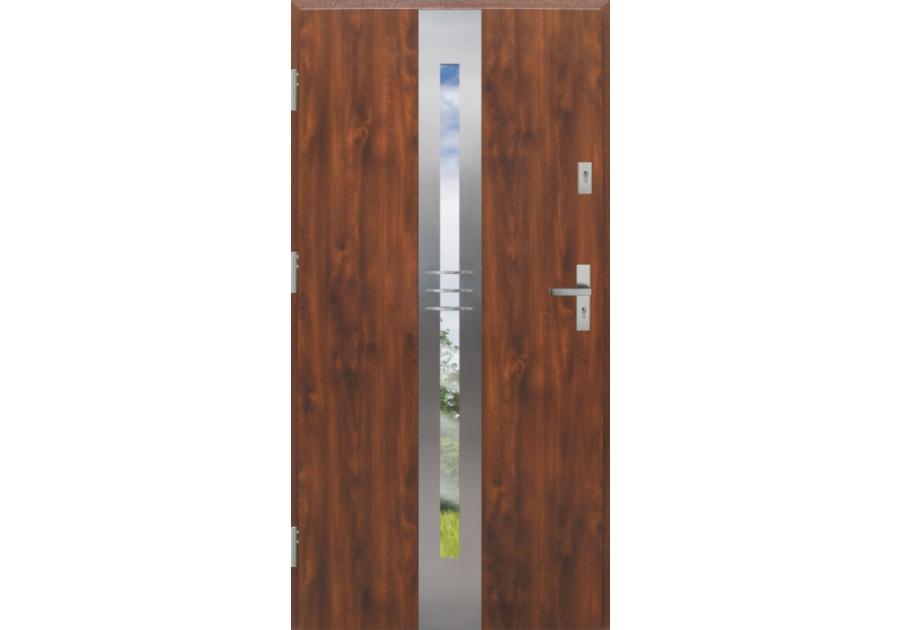 Zdjęcie: Drzwi zewnętrzne stalowo-drewniane Disting Otello 06 Dąb złoty 90 cm lewe zamek listwowy KR CENTER