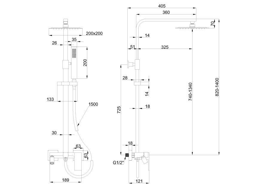 Zdjęcie: Deszczownia Paros z baterią natryskową, chrom INVENA