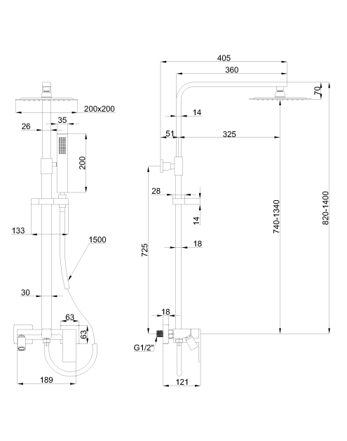 Zdjęcie: Deszczownia Paros z baterią natryskową, chrom INVENA