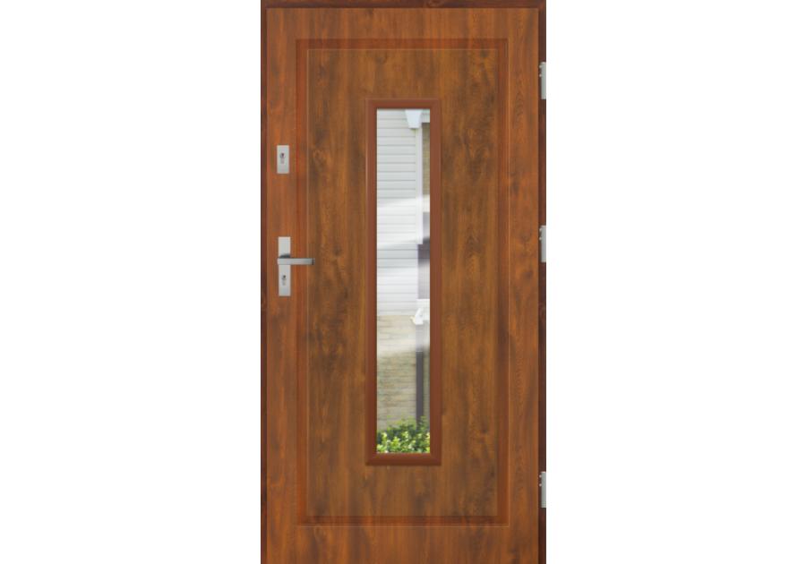 Zdjęcie: Drzwi zewnętrzne stalowo-drewniane Disting Mario 09 Dąb złoty 90 cm prawe KR CENTER