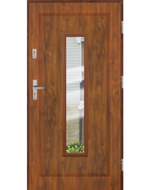 Zdjęcie: Drzwi zewnętrzne stalowo-drewniane Disting Mario 09 Dąb złoty 90 cm prawe KR CENTER