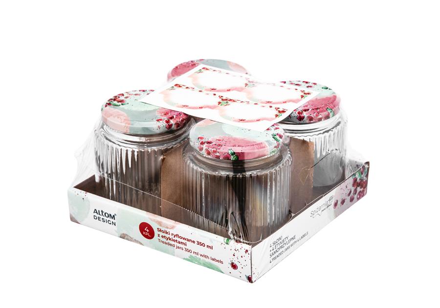 Zdjęcie: Komplet 4 słoików Spiżarnia Pani Domu ryflowanych 350 ml z 4 etykietami samoprzylepnymi ALTOM DESIGN