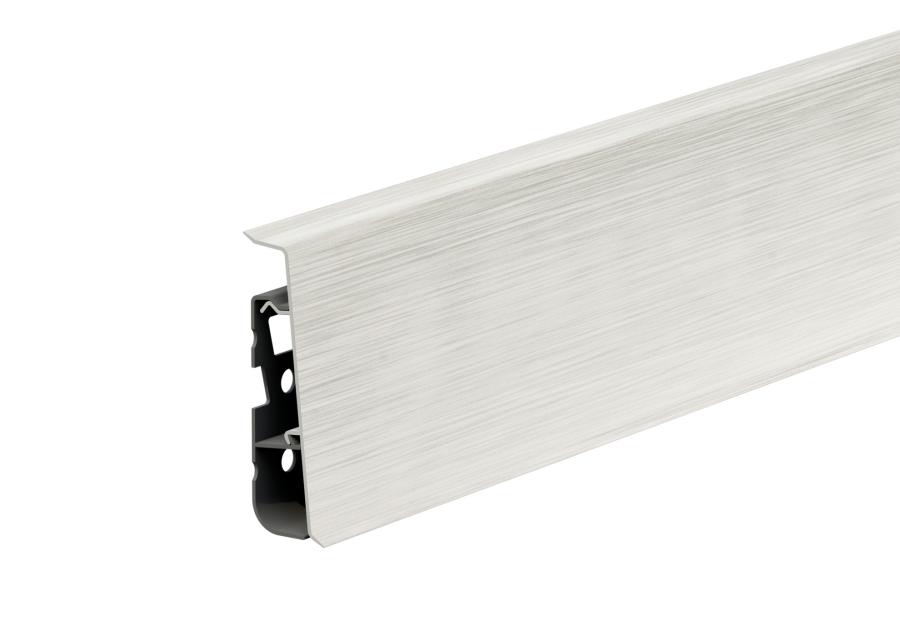 Zdjęcie: Listwa przypodłogowa PVC Hi Line Prestige 2,2x7,5 cm 2,50 m Aluminium szczotkowane białe Mat CEZAR