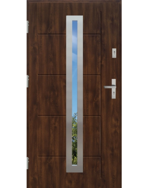 Zdjęcie: Drzwi zewnętrzne stalowo-drewniane Disting Nicolo 04 Orzech 90 cm lewe KR CENTER