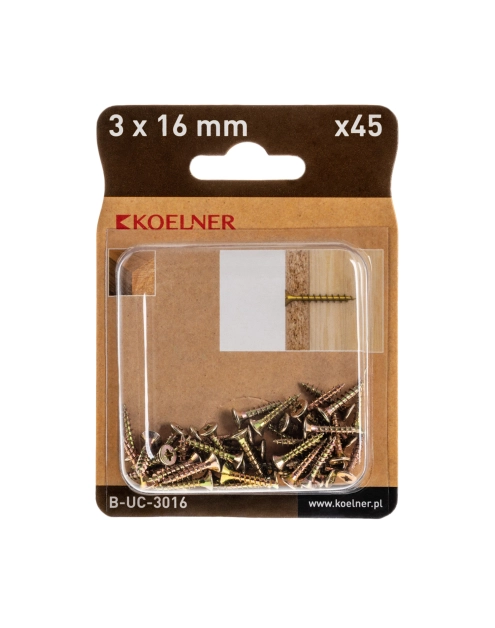 Zdjęcie: Wkręt utwardzany do drewna 3x16 mm blister 45 szt. KOELNER